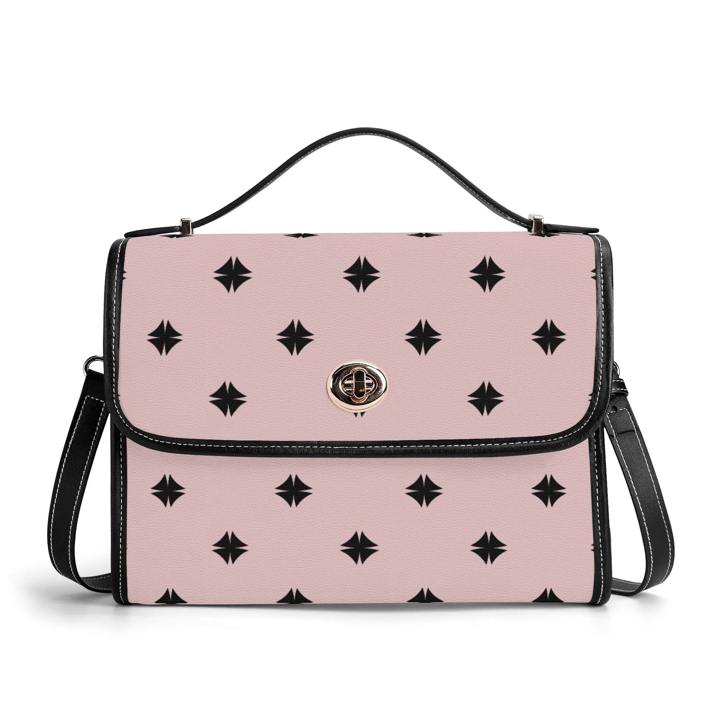 Pink Patterned Leather Satchel Bag