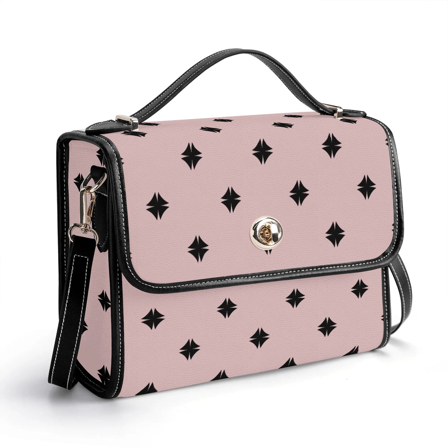 Pink Patterned Leather Satchel Bag